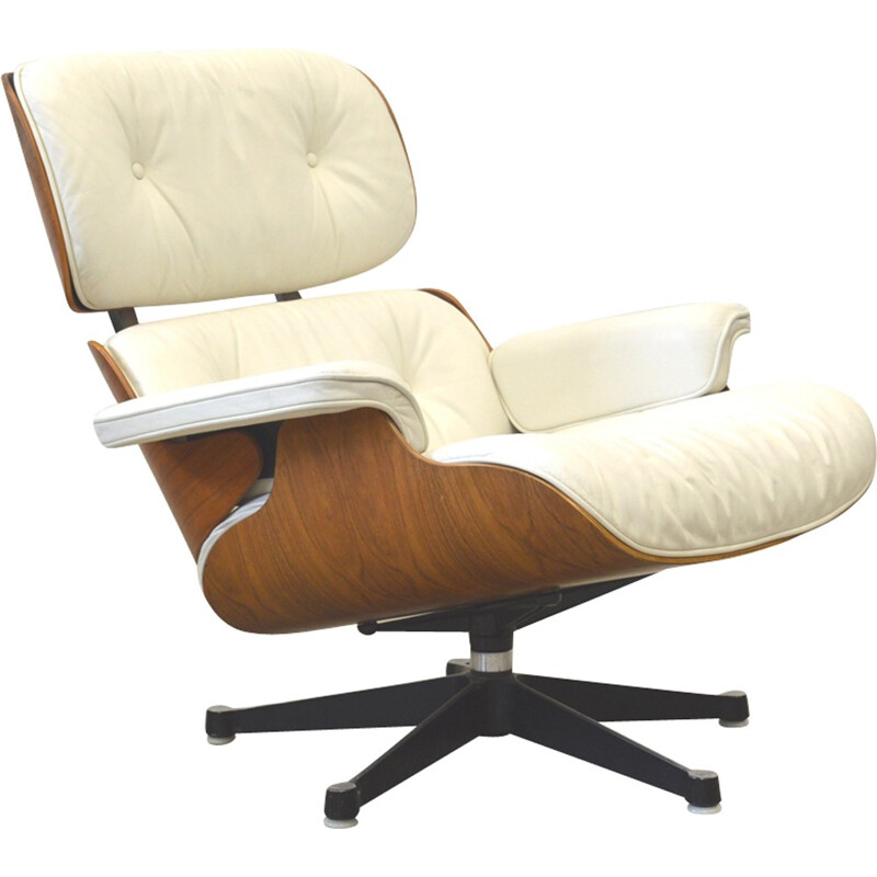 White leather lounge chair by Eames for Herman Miller - 1970s