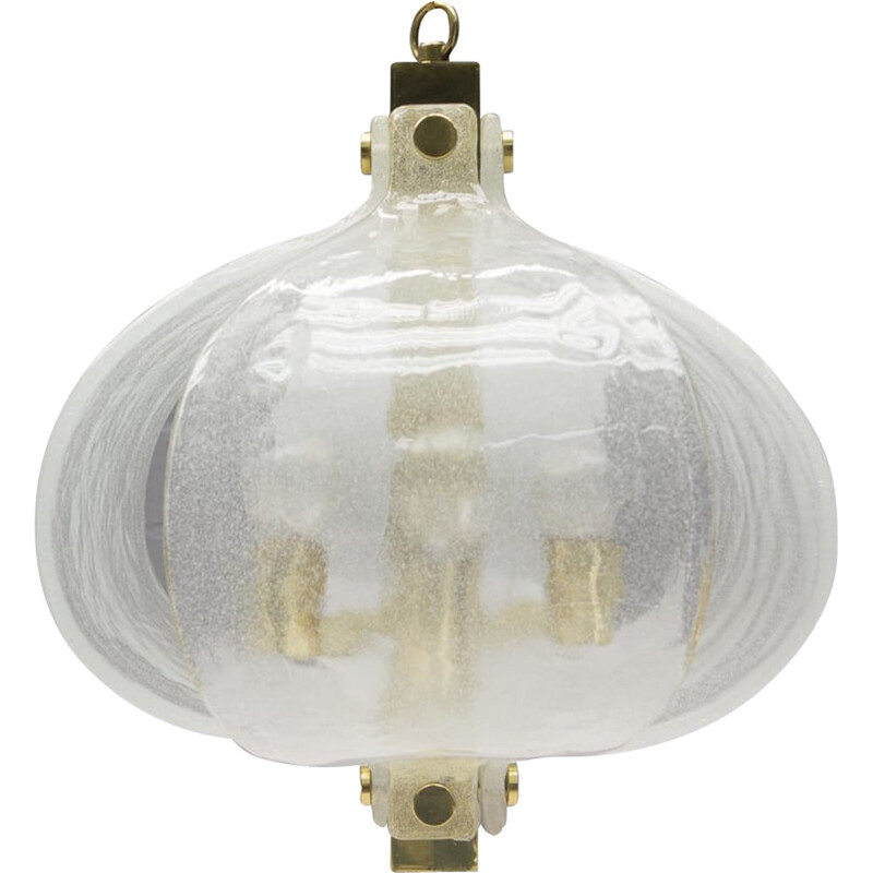 Lámpara de suspensión vintage de cristal de Murano y latón producida por Kaiser Leuchten, 1960