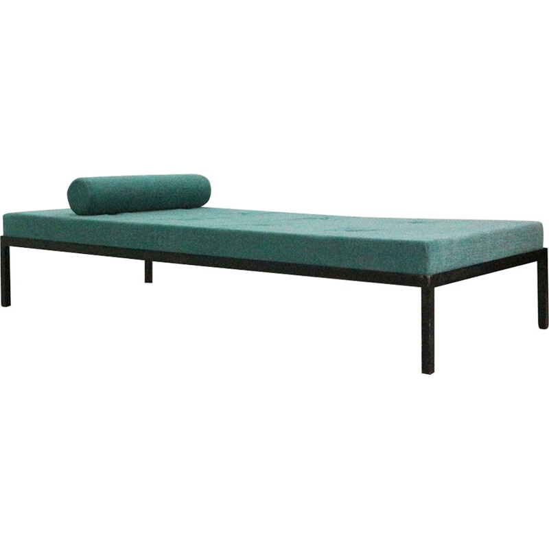 Mid-Century modern day bed, turquoise-blue reupholstered - 1960s