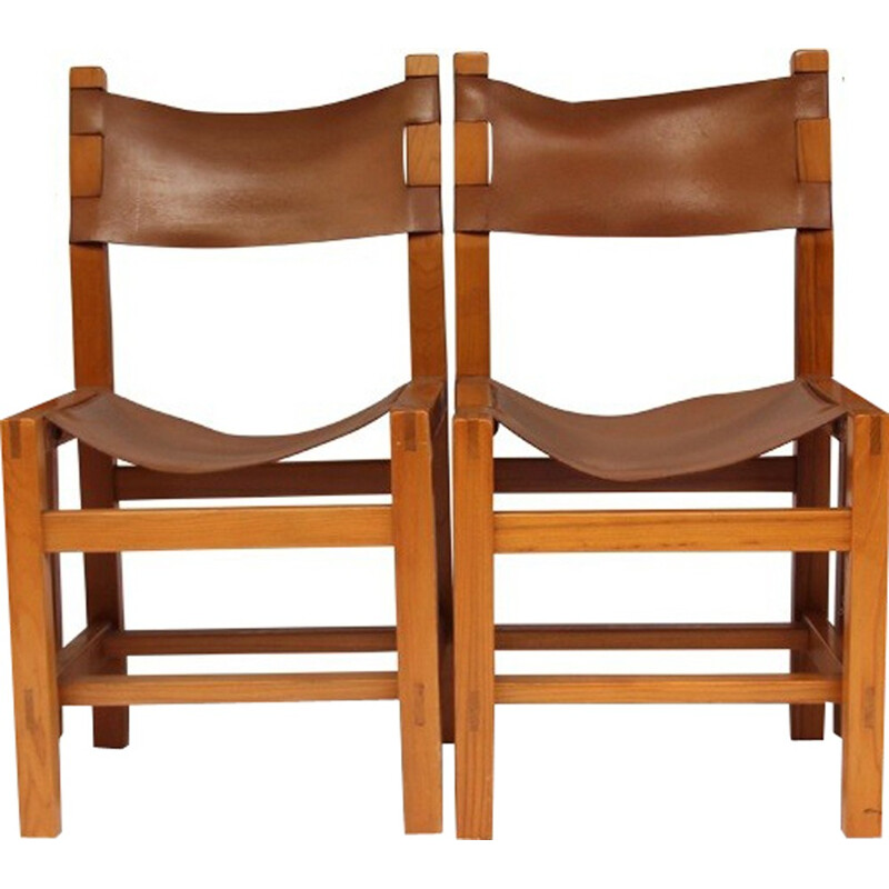 Paire de fauteuils vintage cuir marron, Maison Regain - 1970