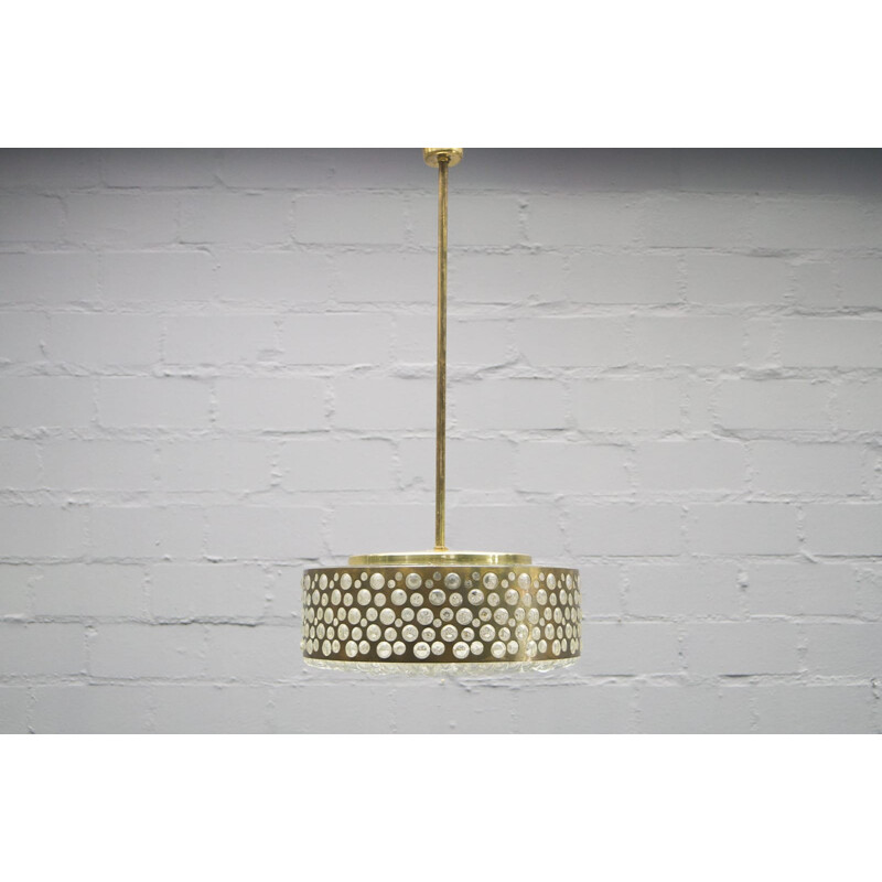 Vintage glass and brass pendant lamp by Limbourg, 1960
