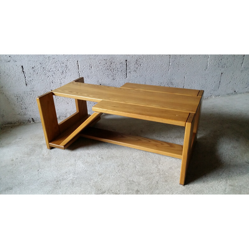 Asymetric elm coffee table by Regain - 1980s