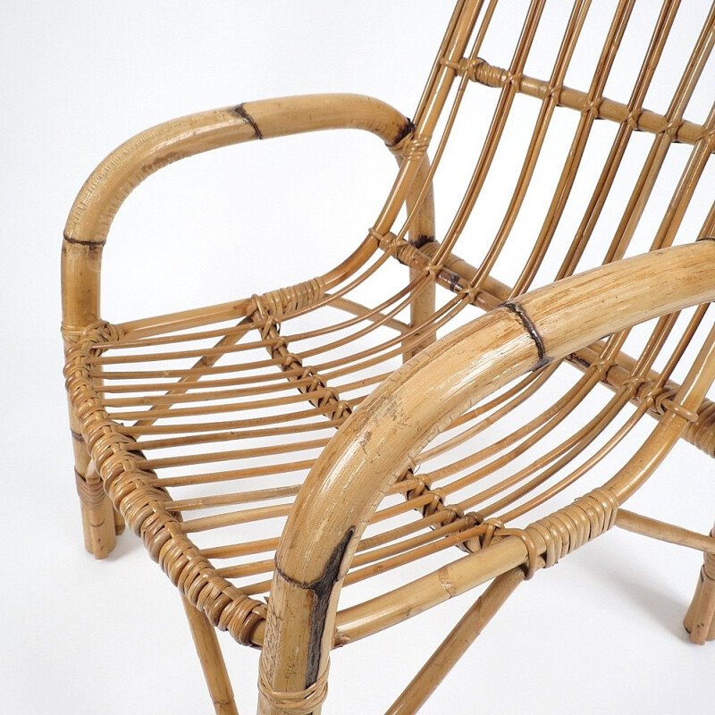 Pair of rattan lounge chairs - 1980s