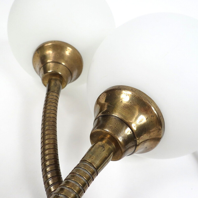 Pair of brass and opaline wall lights - 1950s