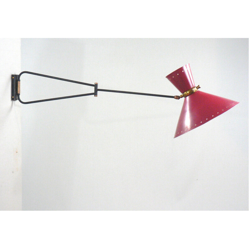 Red wall light with double arm by René Mathieu for Lunel - 1950s