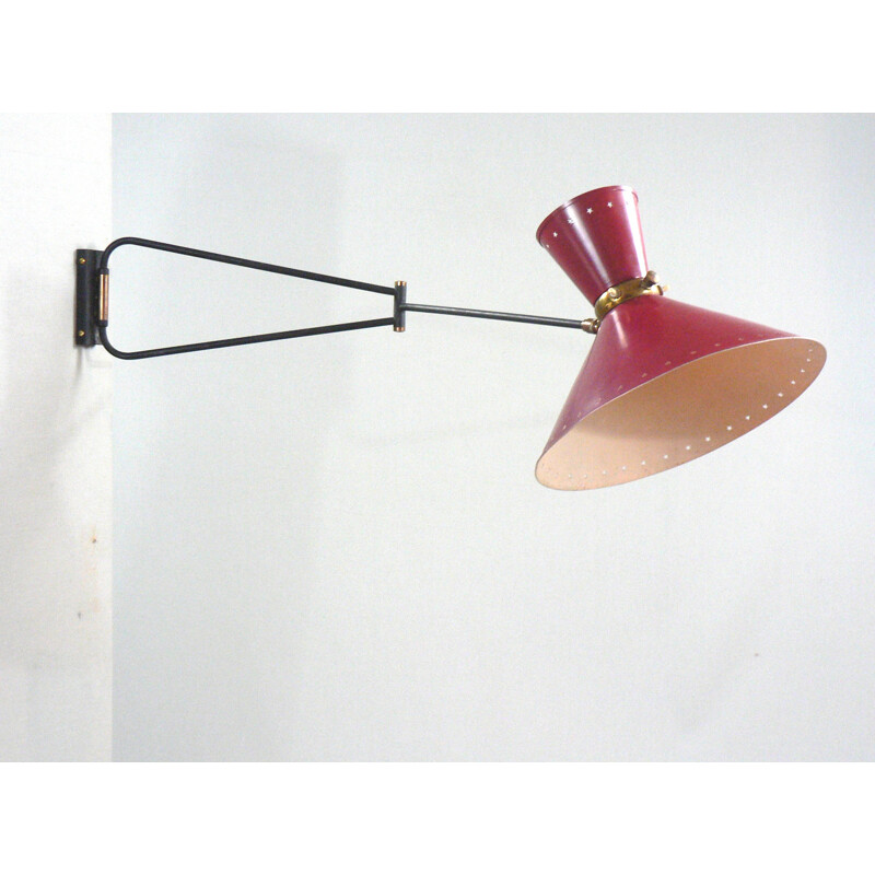 Red wall light with double arm by René Mathieu for Lunel - 1950s