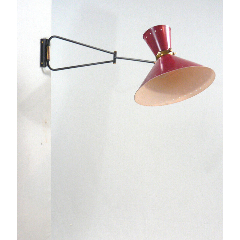 Red wall light with double arm by René Mathieu for Lunel - 1950s