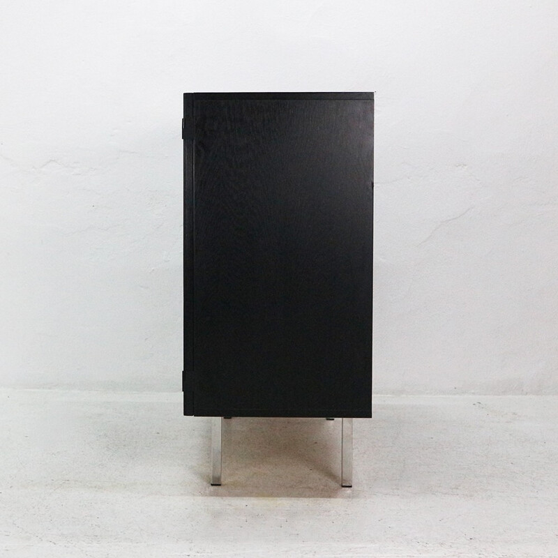 Cocktail black cabinet with framein oak and chromed - 1970s
