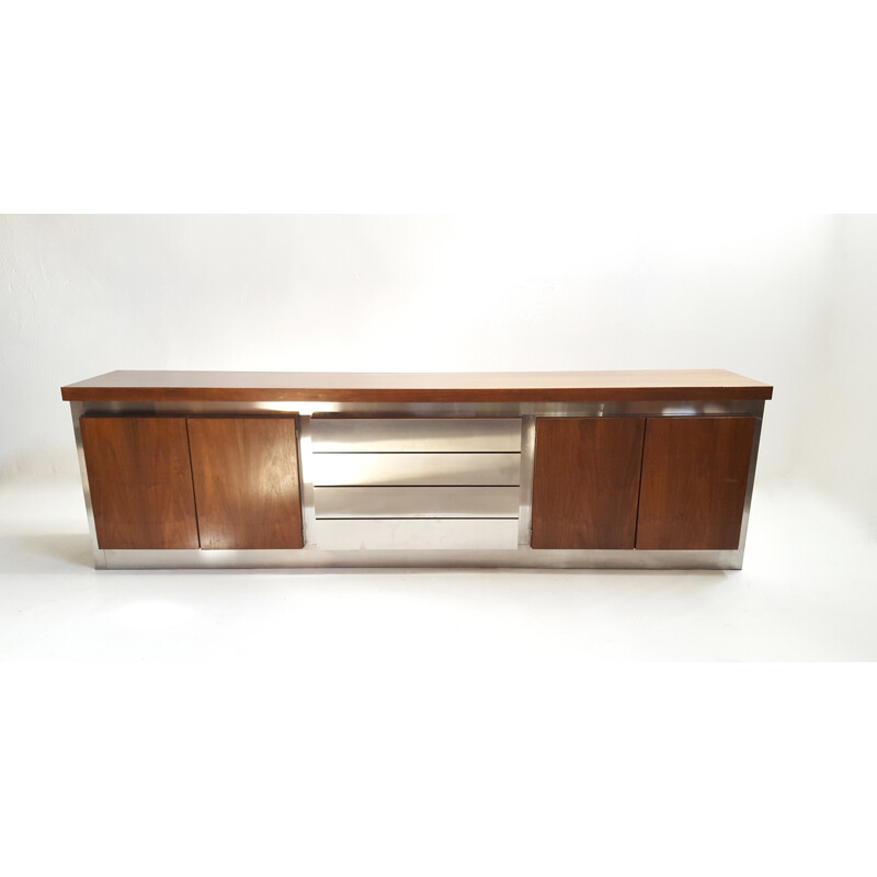 Acerbis wood and stainless steel triple box sideboard - 1970s