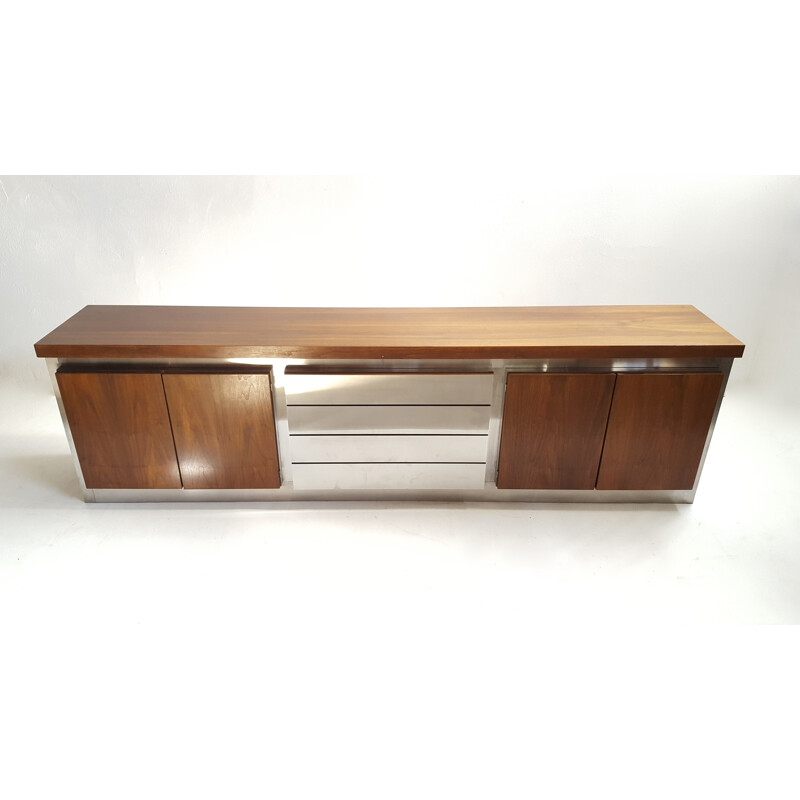 Acerbis wood and stainless steel triple box sideboard - 1970s