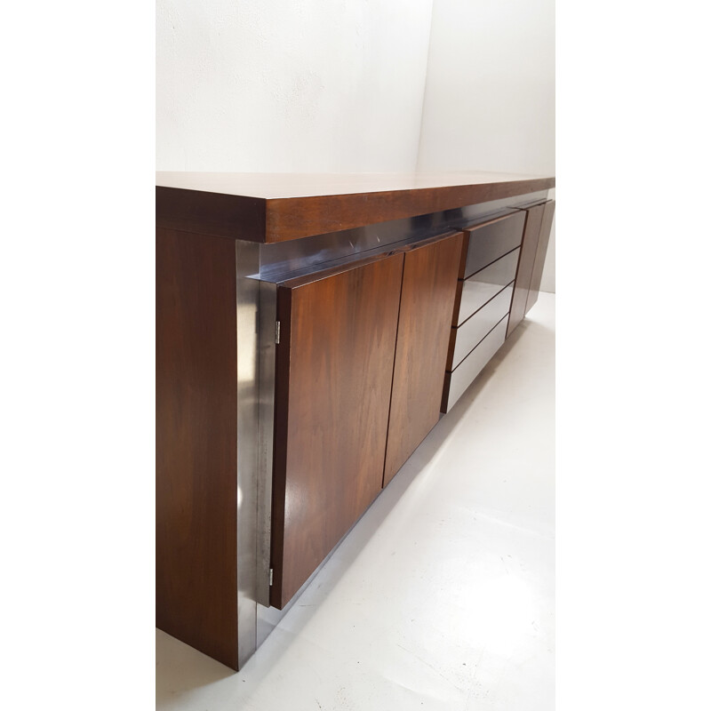 Acerbis wood and stainless steel triple box sideboard - 1970s