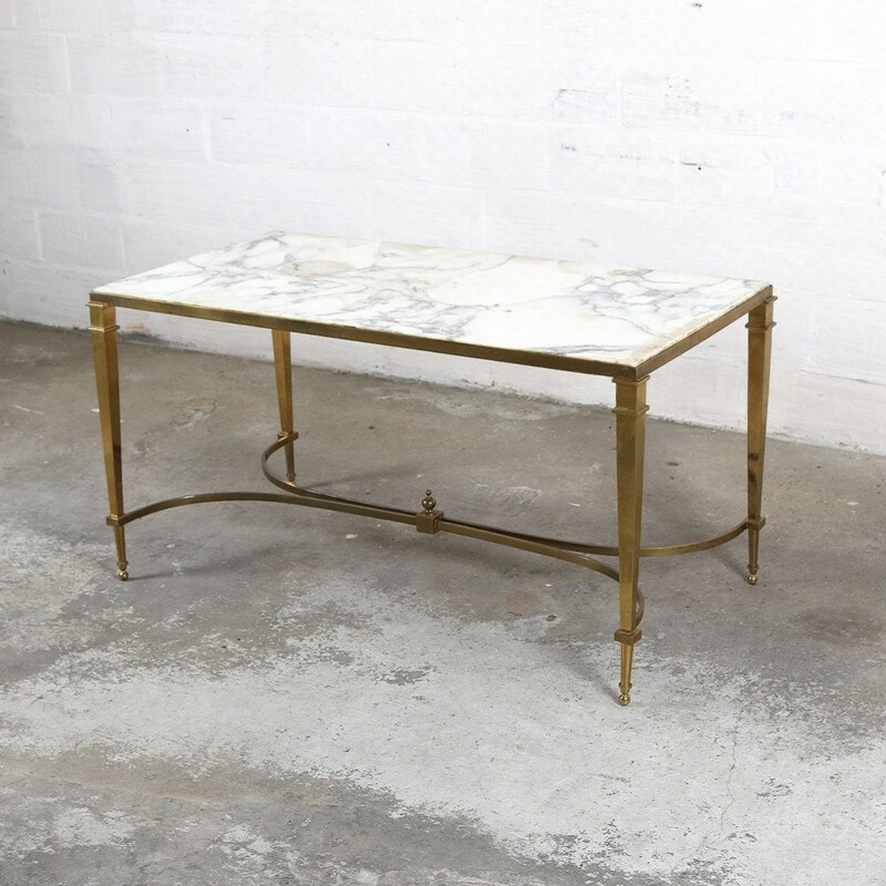 Maison Jansen white coffee table in marble and brass - 1970s