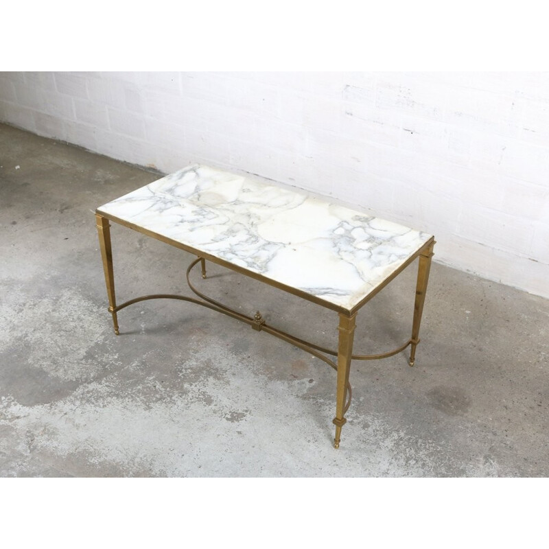 Maison Jansen white coffee table in marble and brass - 1970s