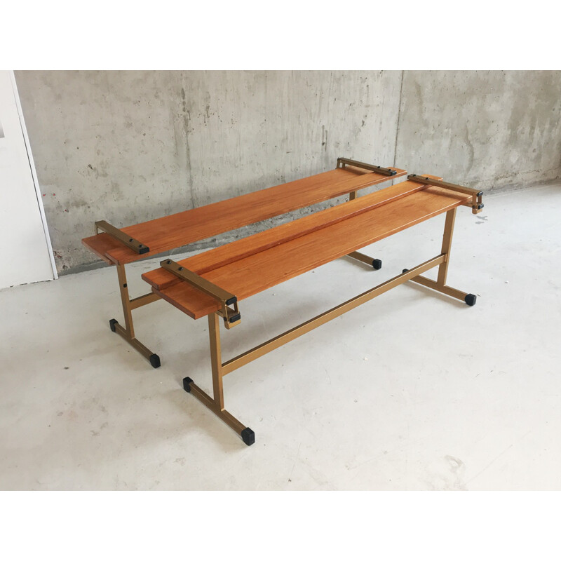 Pair of mid century Staples Ladderax fold down benches - 1960s