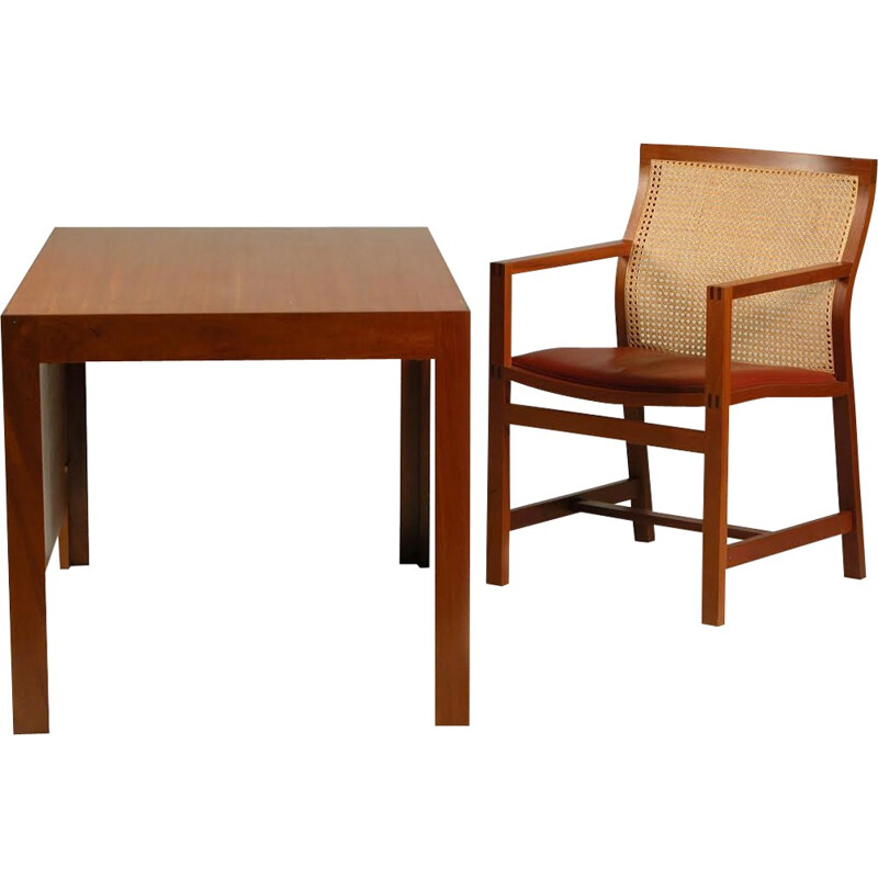 Set of desk and Chair in mahagony and red leather by Rud Thygesen and Johnny Sørensen - 1980s