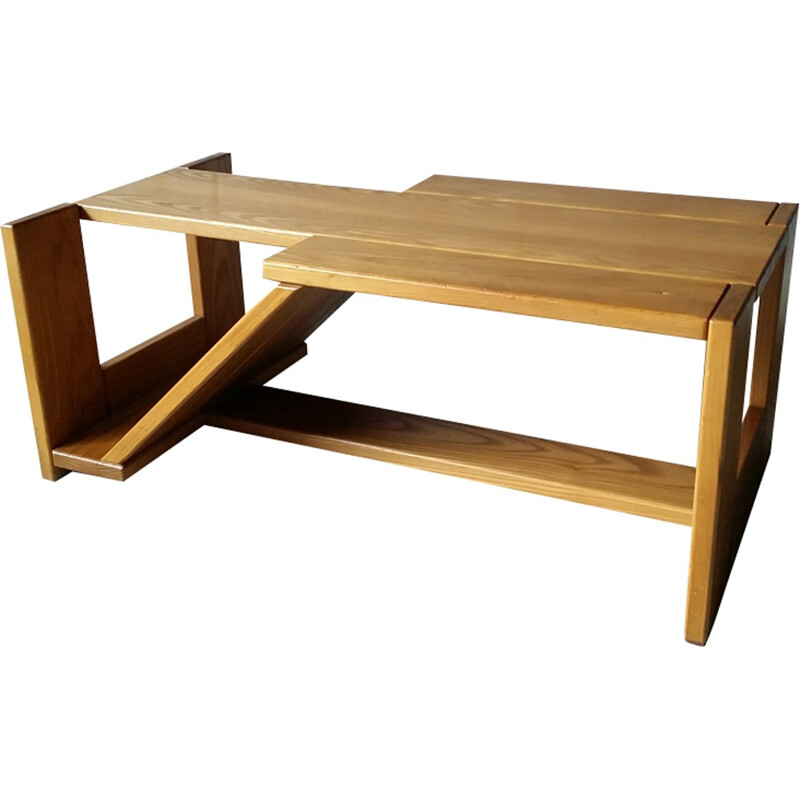 Asymetric elm coffee table by Regain - 1980s