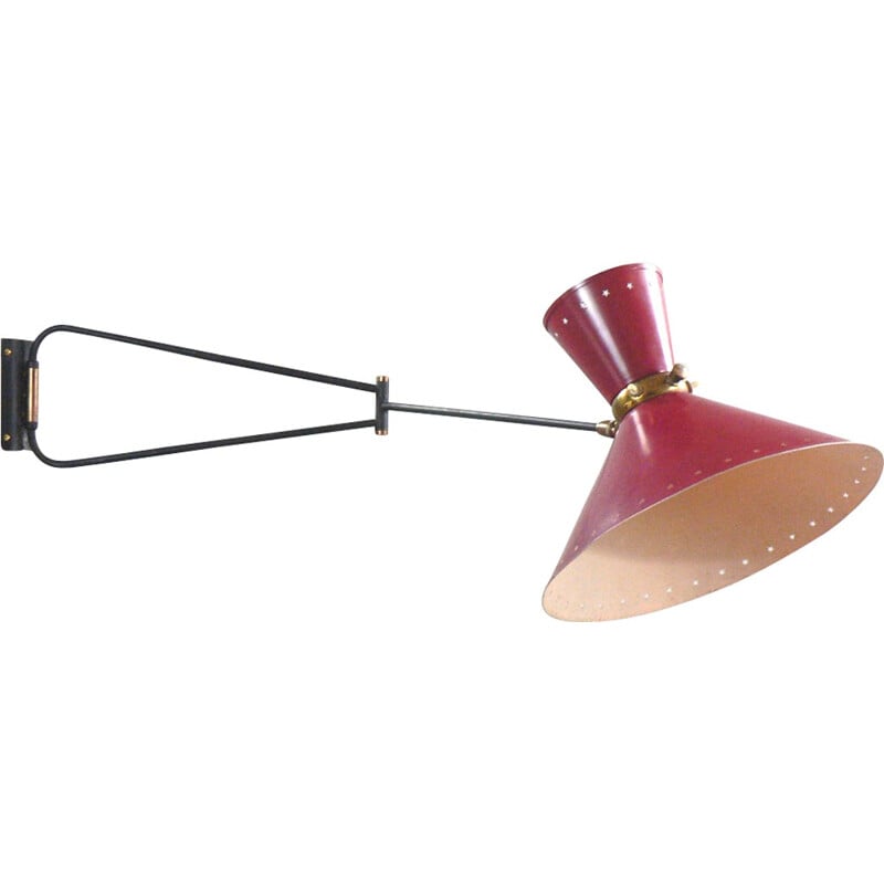 Red wall light with double arm by René Mathieu for Lunel - 1950s
