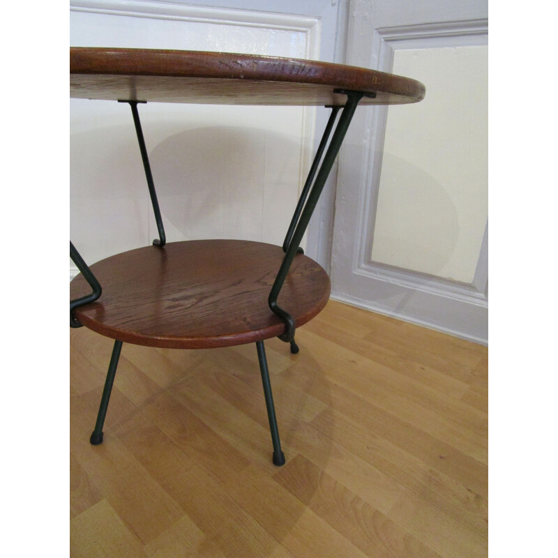 Table basse en chêne et fer forgé - 1950