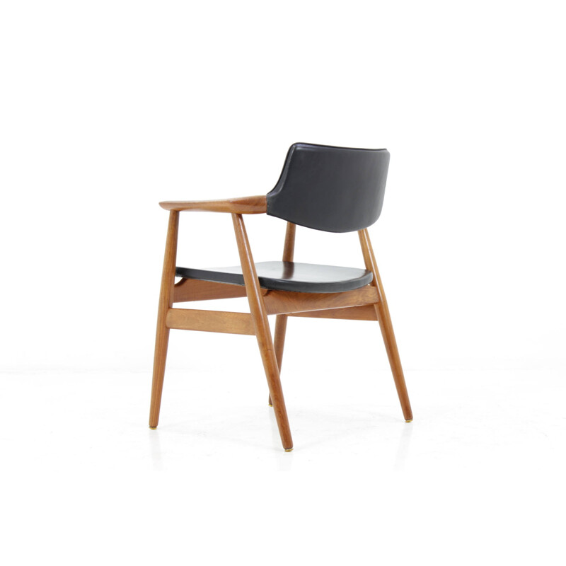 Fauteuil vintage en teck et cuir par Erik Kirkegaard - 1960