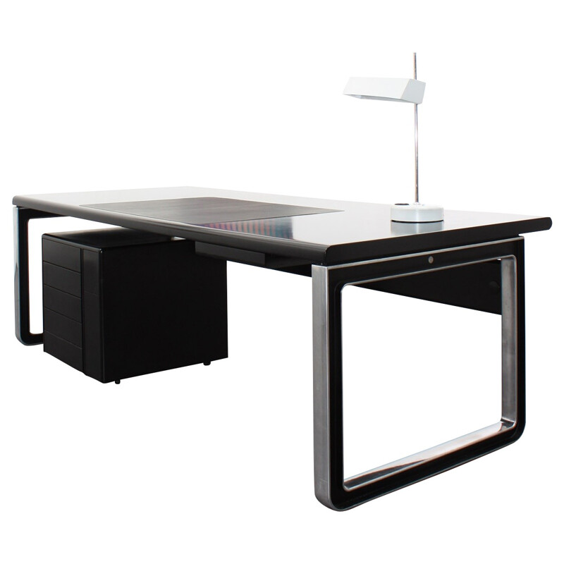 Black desk and its container Osvaldo BORSANI - 1970s