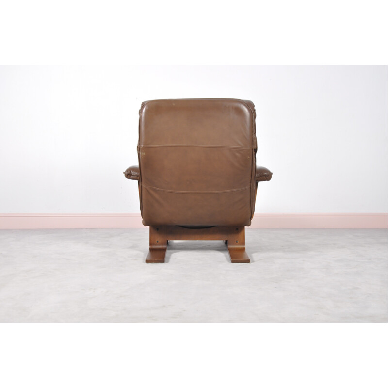 Danish brown leather lounge armchair - 1960s