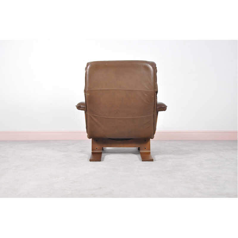 Fauteuil lounge danois en cuir marron - 1960