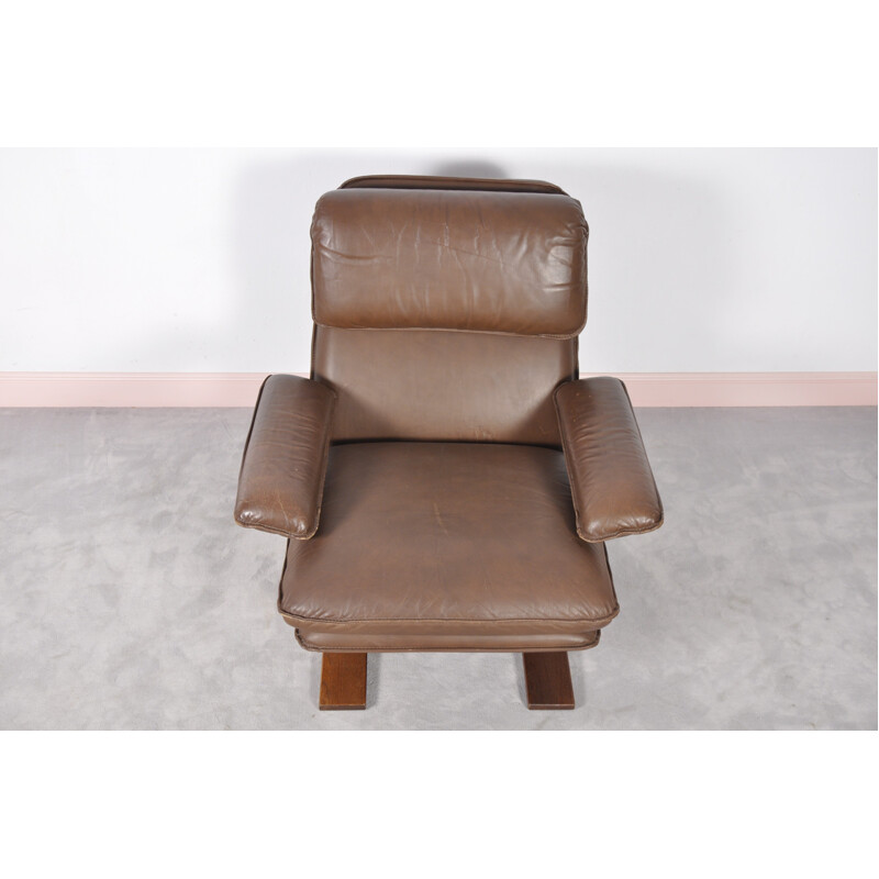 Fauteuil lounge danois en cuir marron - 1960