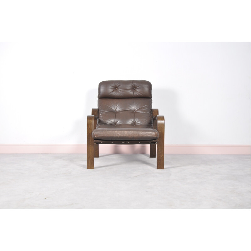 Mid-Century rosewood, Leather & bentwood armchair -  1960s