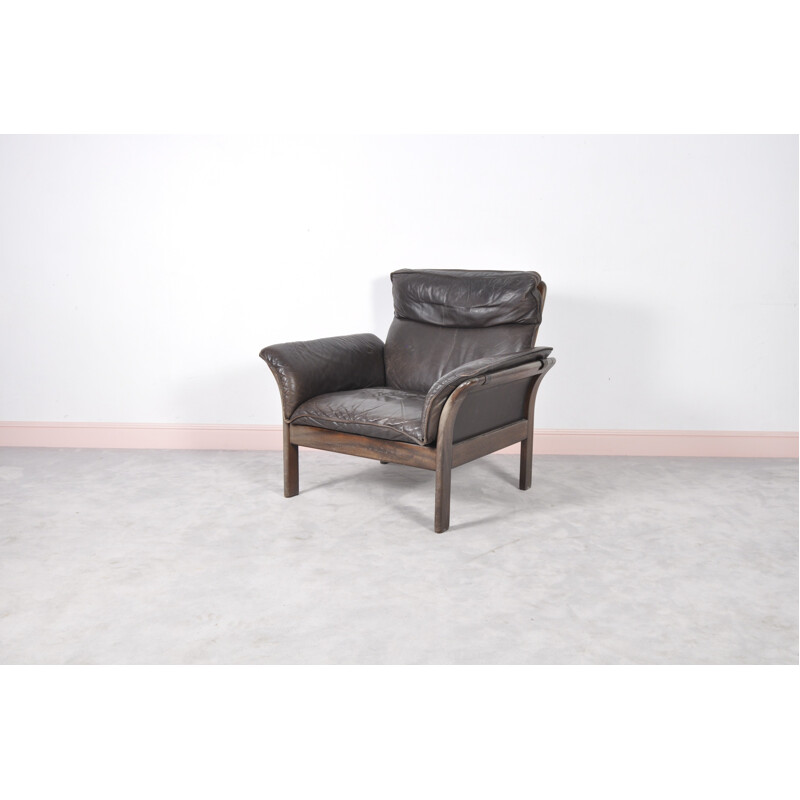 Mid-cetury Norwegian rosewood & leather armchair - 1960s