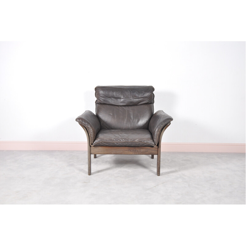 Mid-cetury Norwegian rosewood & leather armchair - 1960s