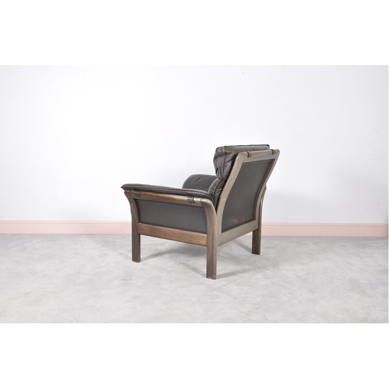 Fauteuil classique norvégien en palissandre et cuir - 1960