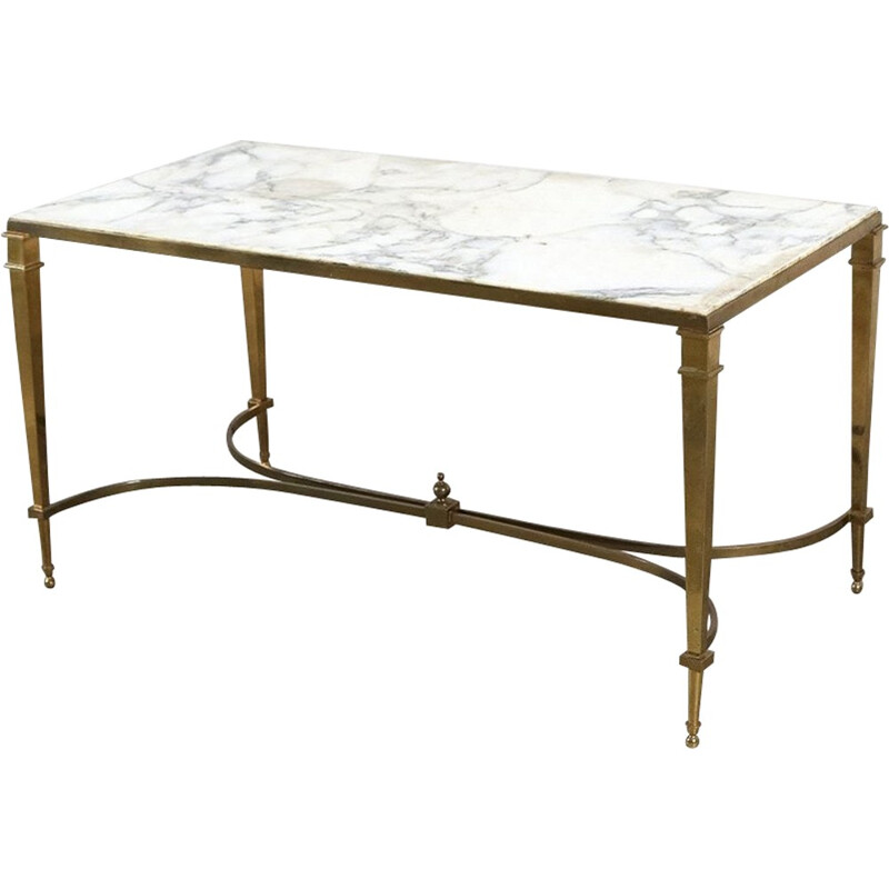 Maison Jansen white coffee table in marble and brass - 1970s