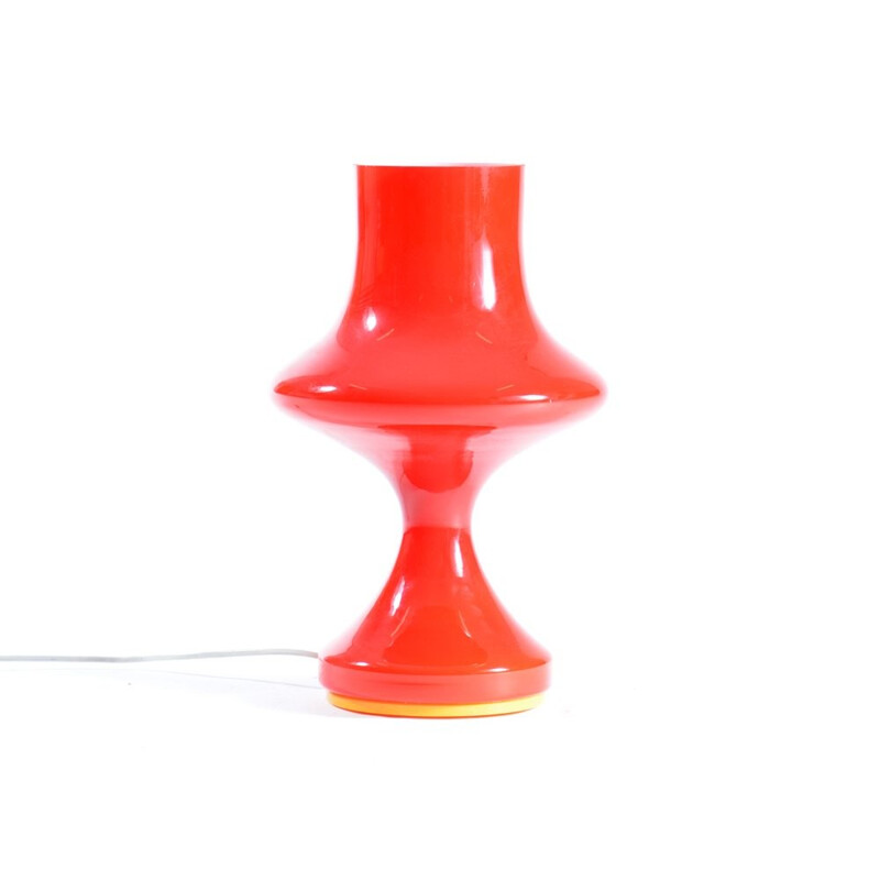 Tall plasic red table lamp by Stefan Tabery, OPP Jihlava - 1970s