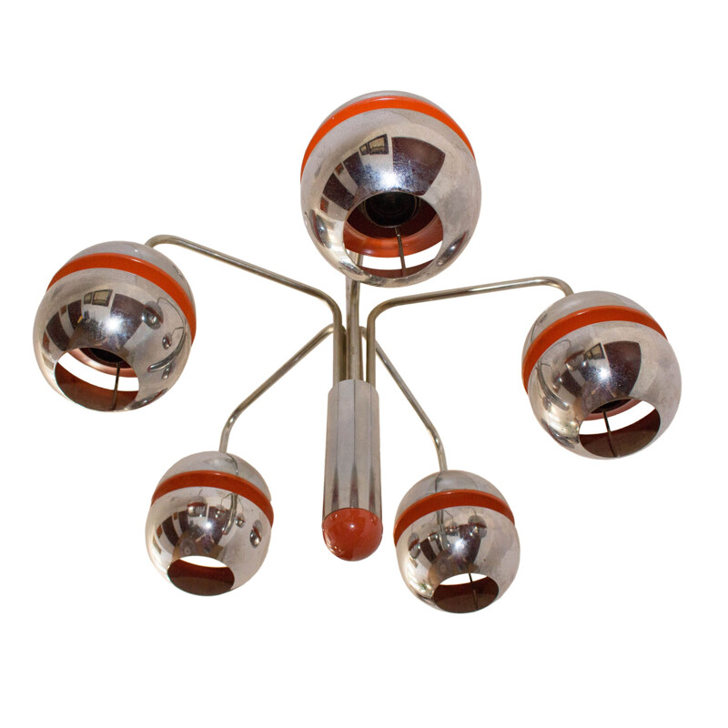 ''Atomic Age'' chandelier in chromed metal, Belgium - 1960s