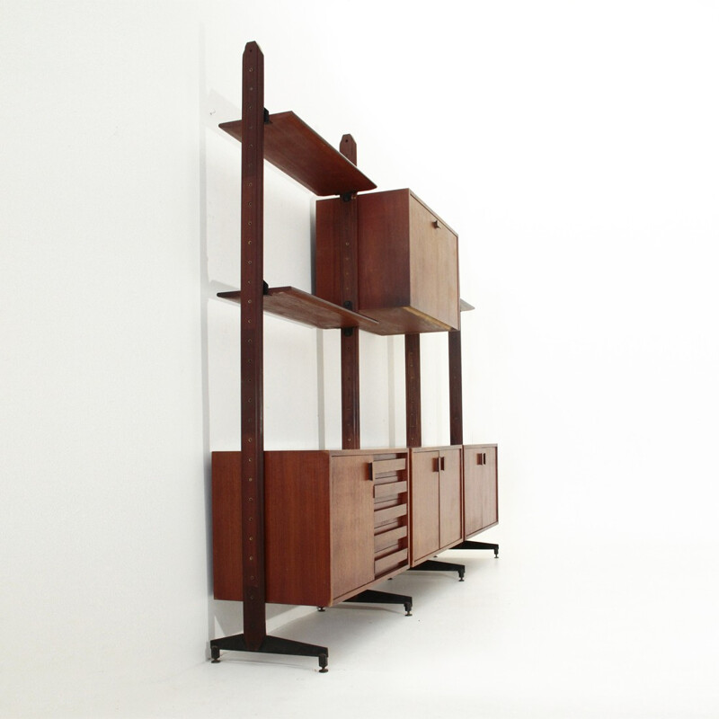 Wooden and black painted metal Italian bookcase -1960s