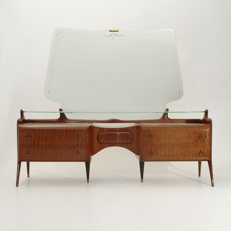 Italian wooden dressing table with marble tops - 1950s