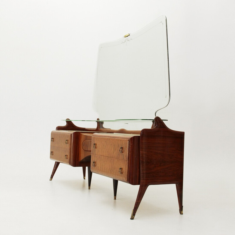 Italian wooden dressing table with marble tops - 1950s