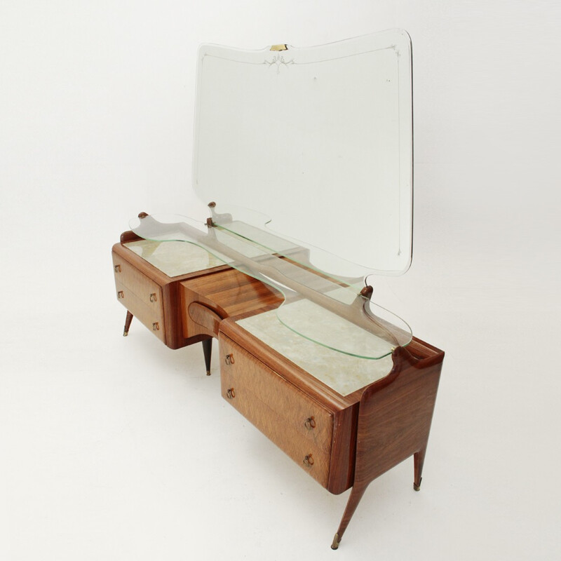 Italian wooden dressing table with marble tops - 1950s