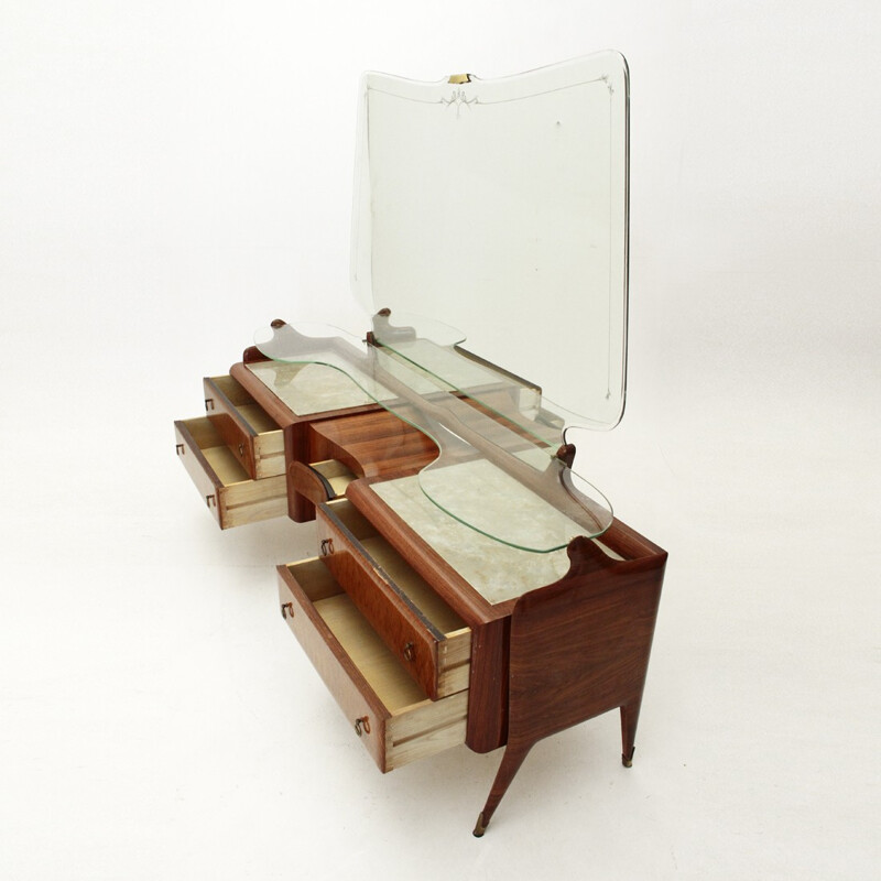 Italian wooden dressing table with marble tops - 1950s