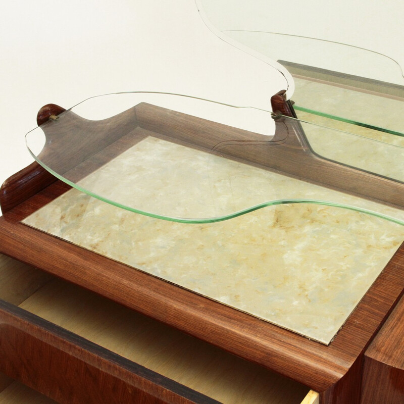 Italian wooden dressing table with marble tops - 1950s