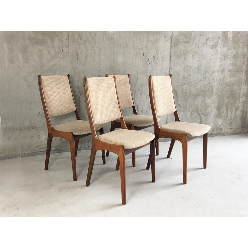 Set of 4 Danish dining chairs in solid rosewood and beige tissu - 1960s