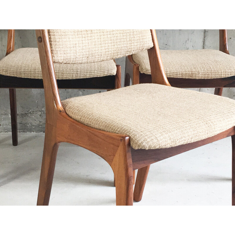 Set of 4 Danish dining chairs in solid rosewood and beige tissu - 1960s