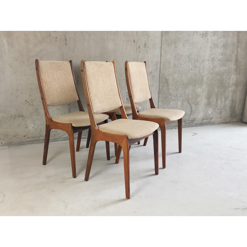 Set of 4 Danish dining chairs in solid rosewood and beige tissu - 1960s