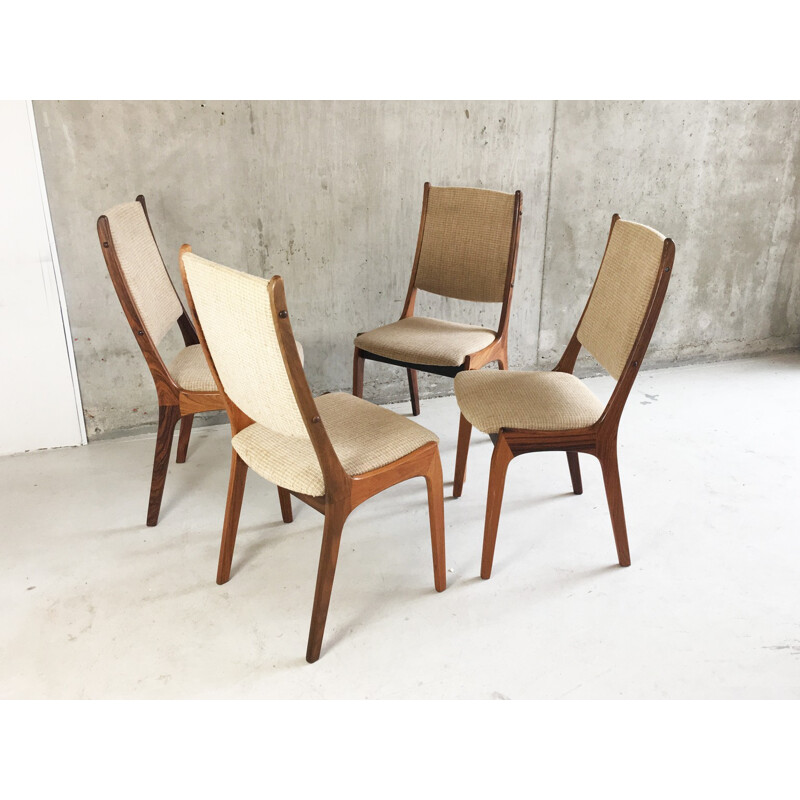 Set of 4 Danish dining chairs in solid rosewood and beige tissu - 1960s