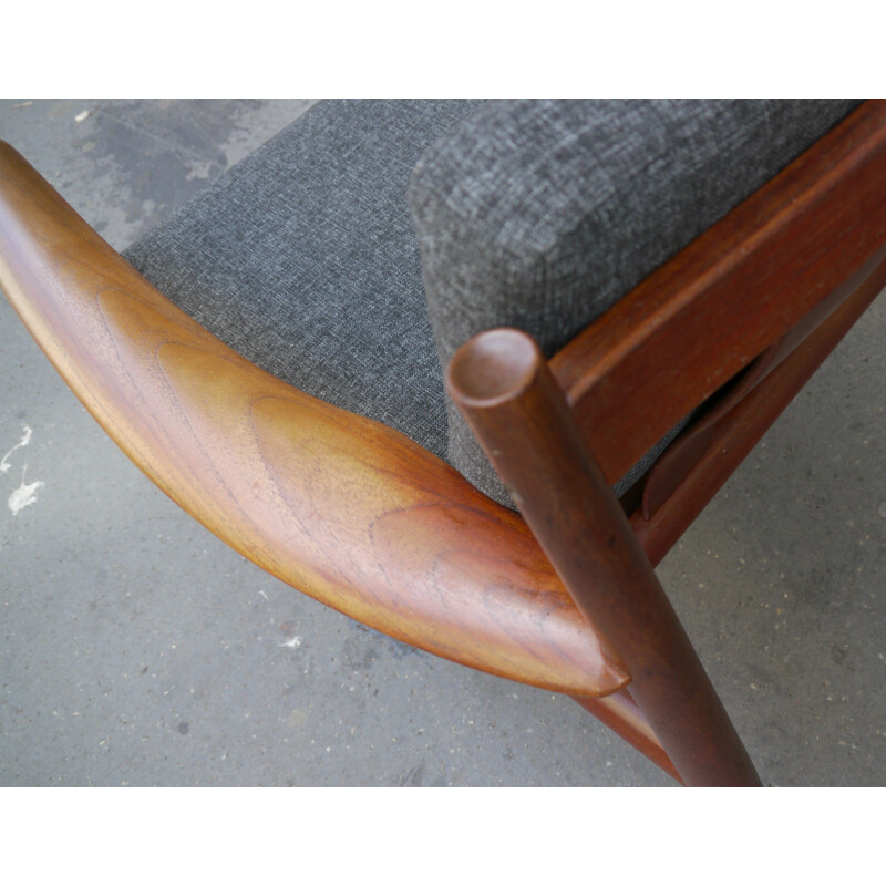 Pair of grey armchairs in teak, Grete JALK - 1960s