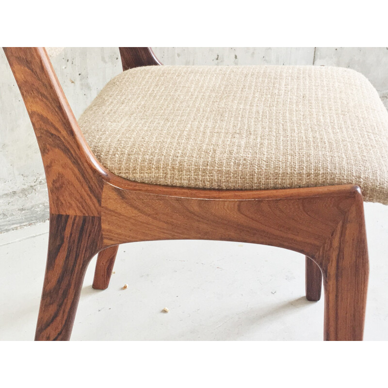 Set of 4 Danish dining chairs in solid rosewood and beige tissu - 1960s