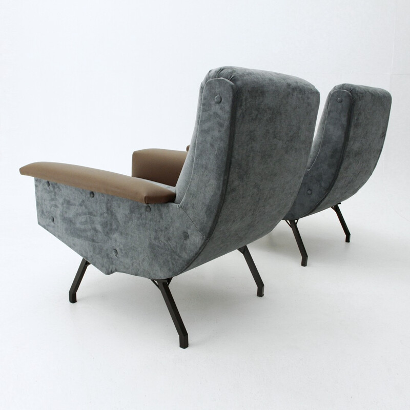 Italian mid century blue-grey armchair with skai armrests - 1950s