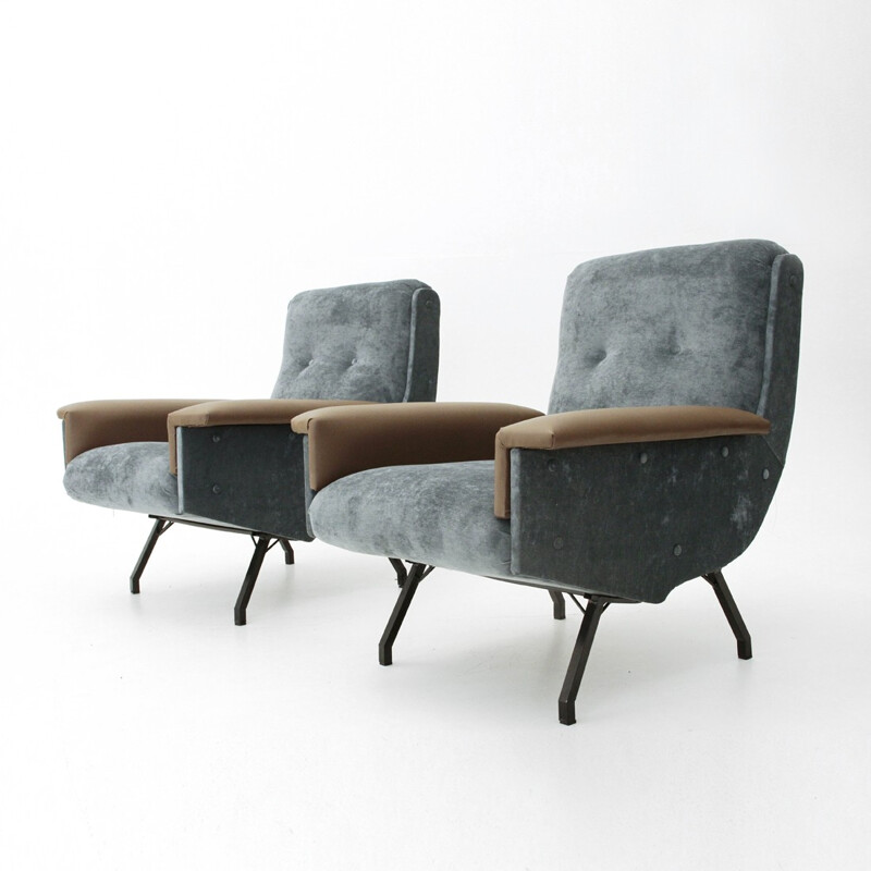 Italian mid century blue-grey armchair with skai armrests - 1950s