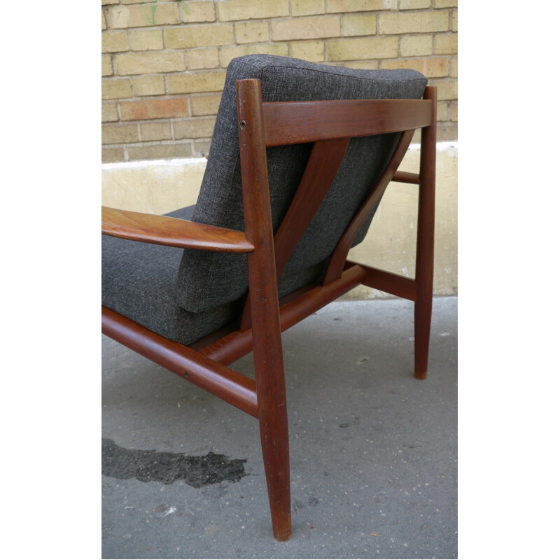 Pair of grey armchairs in teak, Grete JALK - 1960s