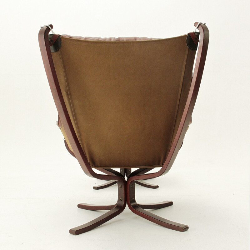 Ensemble fauteuil lounge en contreplaqué et en cuir et ottoman de Sigurd Ressell pour Poltrona Frau - 1970